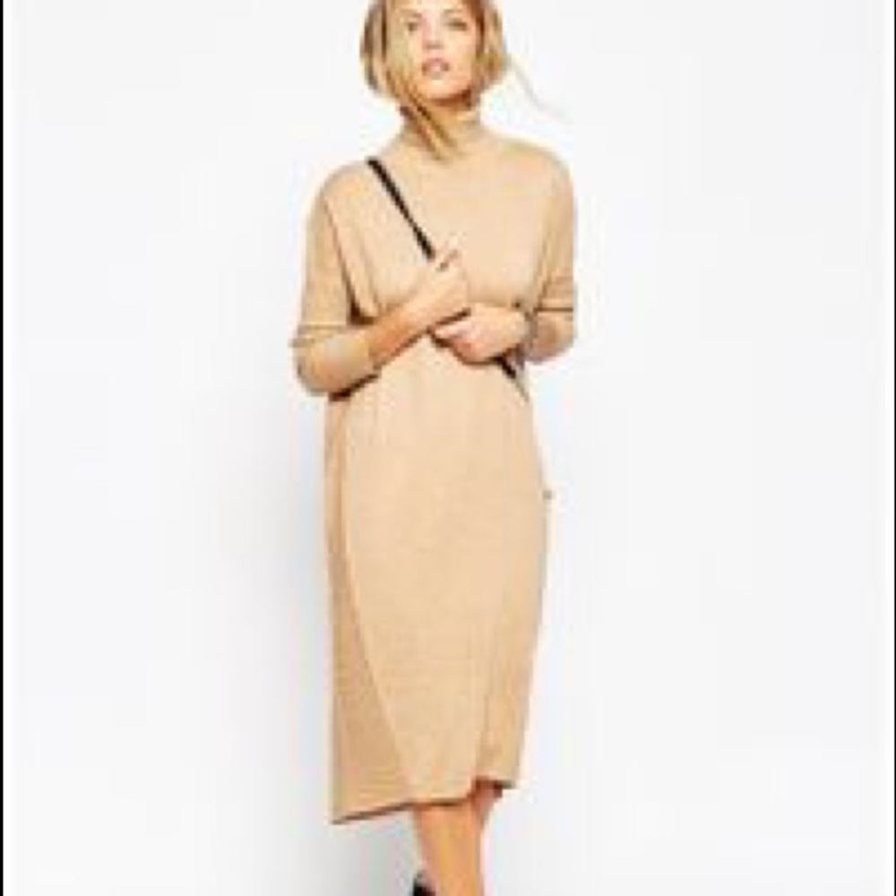 ASOS Midi Sweater Dress With Roll Neck - Camel